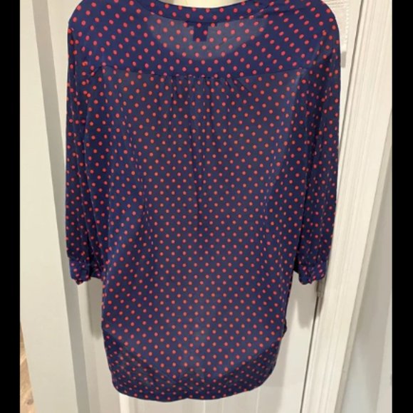 90s Polka Dot Blue Red Top Size Small - Picture 2 of 2